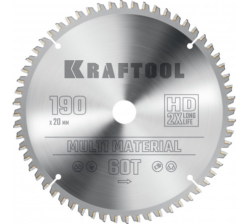 KRAFTOOL Multi Material 190х20мм 60Т, диск пильный по алюминию