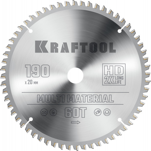 KRAFTOOL Multi Material 190х20мм 60Т, диск пильный по алюминию