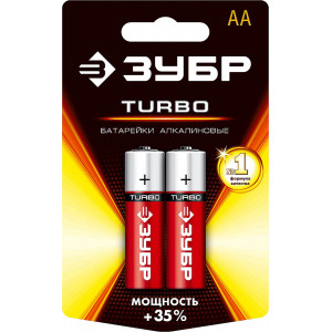 Щелочная батарейка 1.5 В, тип АА, 2 шт, ЗУБР Turbo