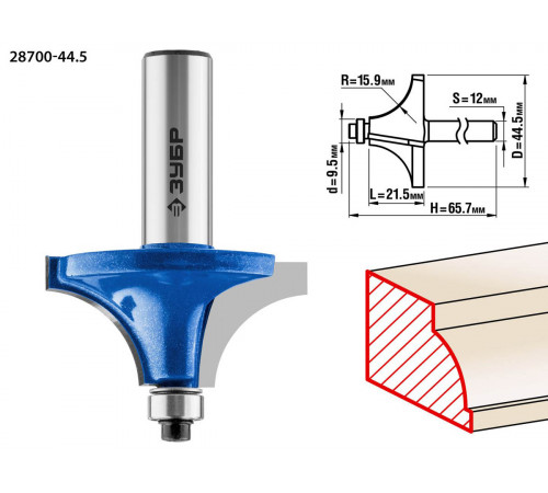 ЗУБР 44,5x22мм, радиус 15,9мм, фреза кромочная калевочная №1