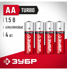 Щелочная батарейка 1.5 В, тип АА, 4 шт, ЗУБР Turbo