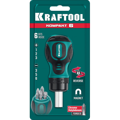 KRAFTOOL Kompakt-6 набор: реверсивная отвертка с битами 6 шт