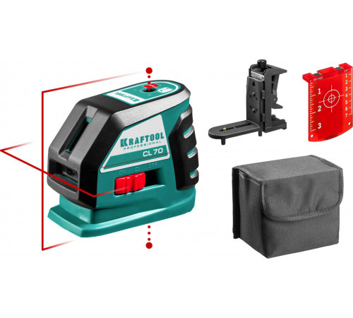 KRAFTOOL CL-70 #2 нивелир лазерный, 20м/70м, IP54, точн. +/-0,2 мм/м, держатель, питание 4хАА, в коробке