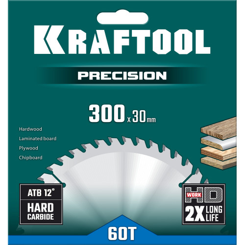 KRAFTOOL PRECISSION 300х30мм 60Т, диск пильный по дереву
