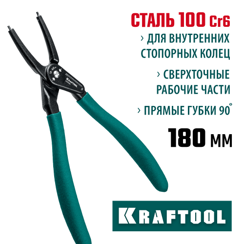 KRAFTOOL съемник стопорных колец 180 мм, прямые губки, внутренний