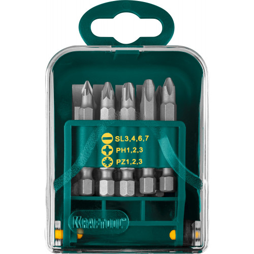 Набор бит ″EXPERT″, KRAFTOOL 26136-H11, в мобильном бит-боксе с клипсой, Cr-V, 50мм, 11 предметов