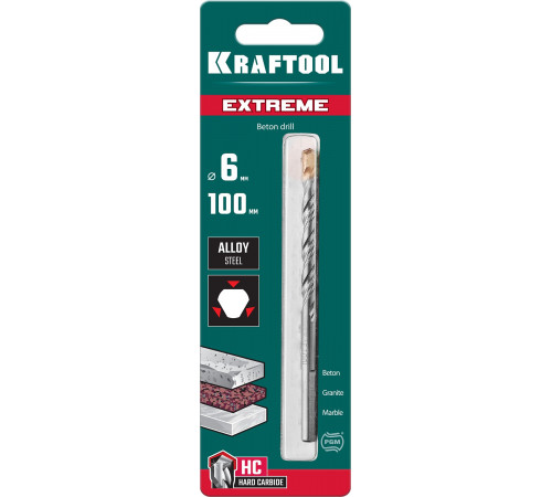 KRAFTOOL EXTREME 6 х 100 сверло по бетону, 3-х гранный хвостовик