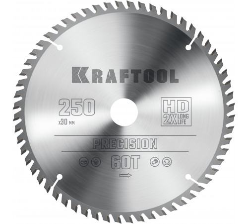 KRAFTOOL PRECISSION 250х30мм 60Т, диск пильный по дереву