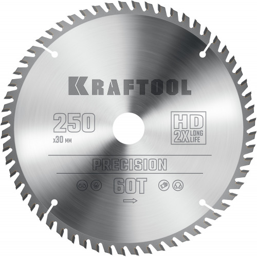 KRAFTOOL PRECISSION 250х30мм 60Т, диск пильный по дереву