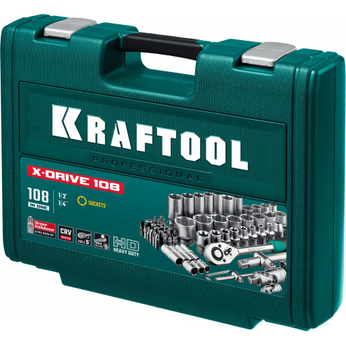 KRAFTOOL X-Drive 108, 108 предм., (1/2″+3/8″+1/4″), Универсальный набор инструмента (27888-H108)