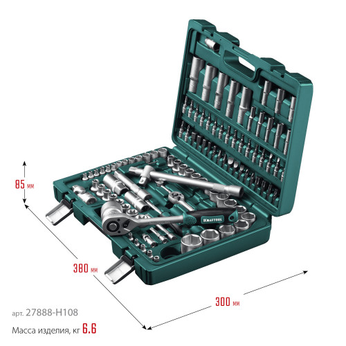 KRAFTOOL X-Drive 108, 108 предм., (1/2″+3/8″+1/4″), Универсальный набор инструмента (27888-H108)