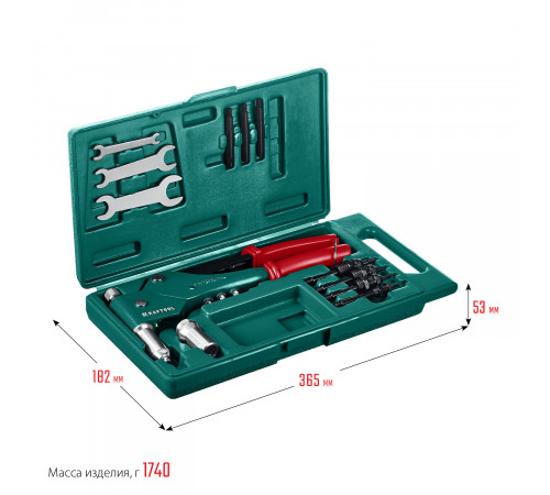 KRAFTOOL Combo3-M6 комбинированный заклепочник поворотный 0-360° в кейсе