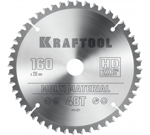 KRAFTOOL Multi Material 160х20мм 48Т, диск пильный по алюминию