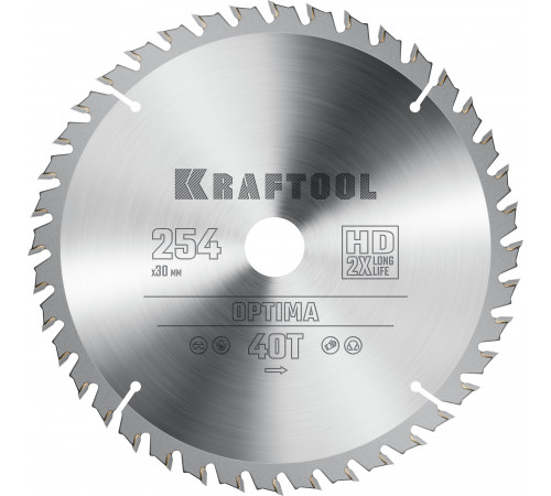 KRAFTOOL Optima 254х30мм 40Т, диск пильный по дереву