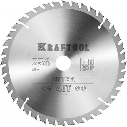 KRAFTOOL Optima 254х30мм 40Т, диск пильный по дереву