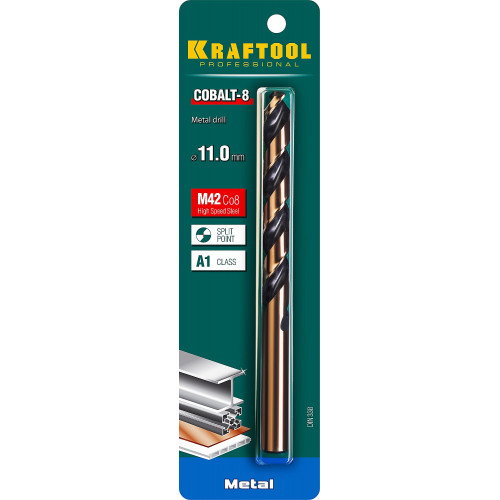 KRAFTOOL COBALT 11.0 х142мм, Сверло по металлу HSS-Co(8%) , сталь М42(S2-10-1-8)