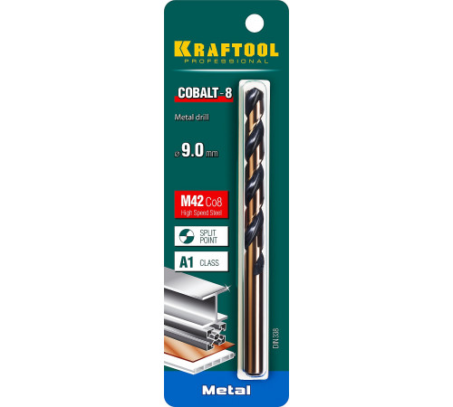 KRAFTOOL COBALT 9.0 х125мм, Сверло по металлу HSS-Co(8%) , сталь М42(S2-10-1-8)