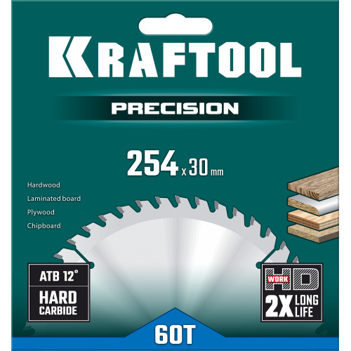 KRAFTOOL PRECISSION 254х30мм 60Т, диск пильный по дереву