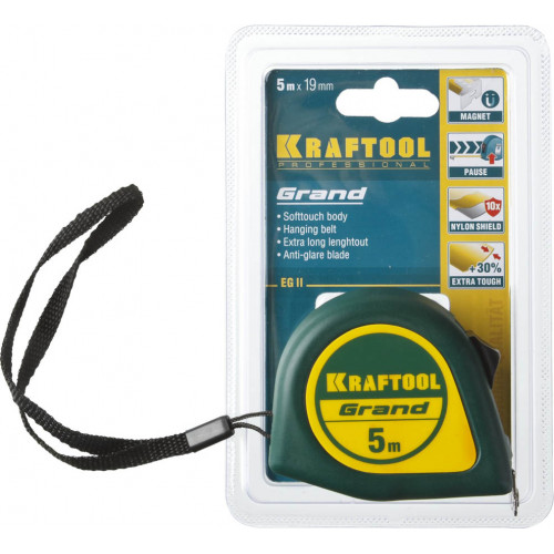 KRAFTOOL GRAND 5м / 19мм рулетка с ударостойким корпусом (ABS) и противоскользящим покрытием