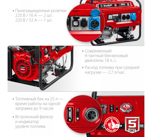 СБ-8000Е бензиновый генератор с электростартером, 8000 Вт, ЗУБР