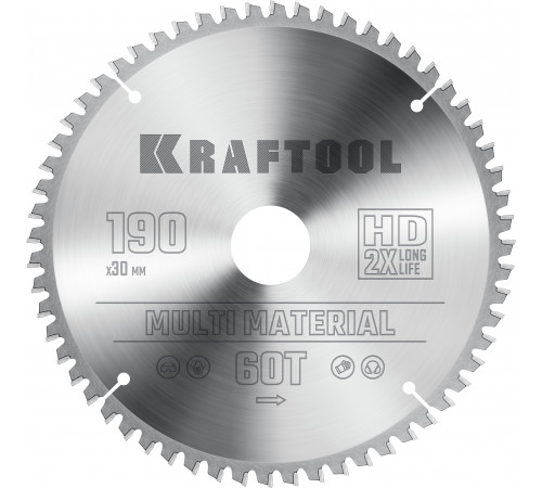 KRAFTOOL Multi Material 190х30мм 60Т, диск пильный по алюминию