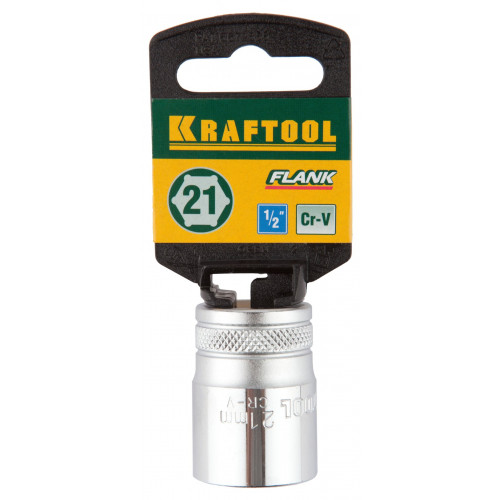 Торцовая головка KRAFTOOL ″INDUSTRIE QUALITAT″, Cr-V, FLANK, хромосатинированная, 1/2″, 21 мм