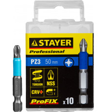 Биты STAYER ″PROFESSIONAL″ ProFix Pozidriv, тип хвостовика E 1/4″, № 3, L=50мм, 10шт