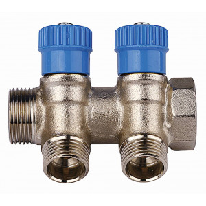 Коллектор GENERAL FITTINGS для холодной воды, вентили, никелированная латунь, вход 3/4″ - 2 выхода 1/2″