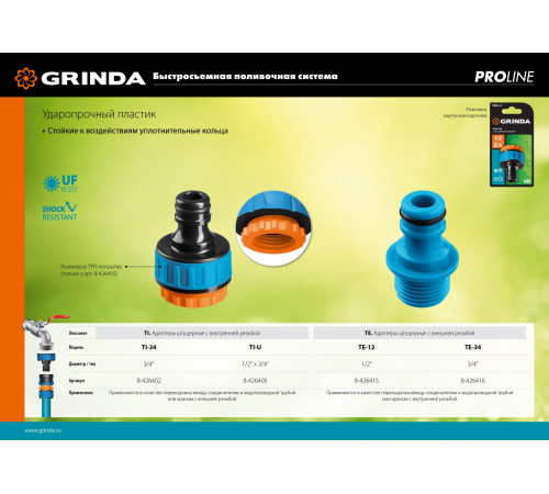 GRINDA PROLine TE-34, 3/4″, адаптер штуцерный с внешней резьбой