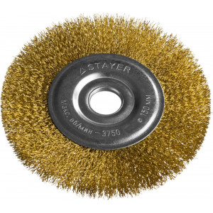 STAYER ″PROFESSIONAL″. Щетка дисковая для УШМ, витая стальная латунированная проволока 0,3мм, 150ммх22мм