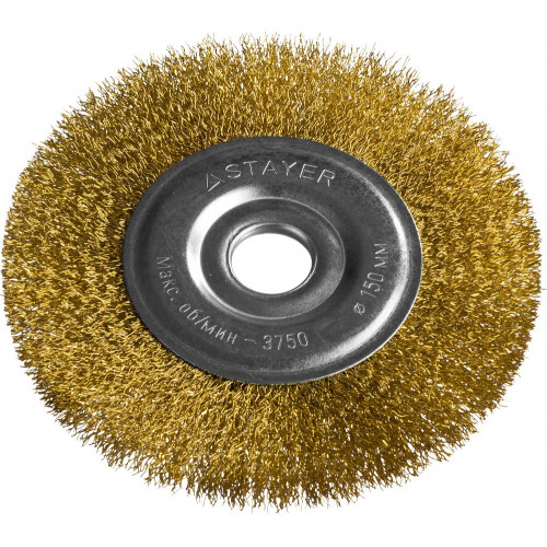 STAYER ″PROFESSIONAL″. Щетка дисковая для УШМ, витая стальная латунированная проволока 0,3мм, 150ммх22мм