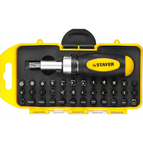 STAYER Compact-38 набор: реверсивная отверка с насадками 38 шт