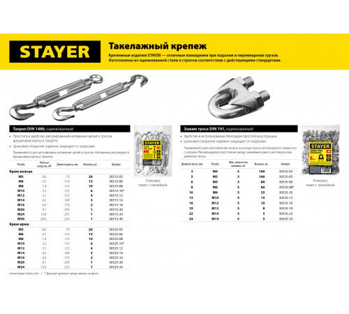 Талреп DIN 1480, крюк-кольцо, М24, 1 шт, оцинкованный, STAYER