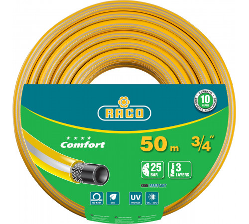 Поливочный шланг RACO COMFORT 3/4″ 50 м 25 атм трёхслойный армированный