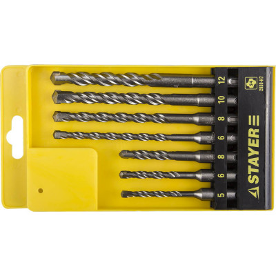 STAYER Набор буров SDS-plus 7 шт: 5 x 110, 6 x 110, 8 x 110, 6 x 160, 8 x 160, 10 x 160, 12 x 160 мм, Professional
