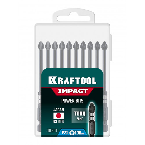 KRAFTOOL Impact PZ 2, 100 мм, 10 шт, ударные биты (26193-2-100-S10)