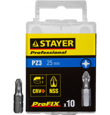 Биты STAYER ″PROFESSIONAL″ ProFix Pozidriv, тип хвостовика C 1/4″, № 3, L=25мм, 10шт