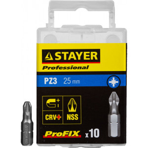 Биты STAYER ″PROFESSIONAL″ ProFix Pozidriv, тип хвостовика C 1/4″, № 3, L=25мм, 10шт