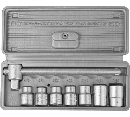 Набор торцовых головок НИЗ ″Шоферский инструмент №1″, 1/2″, сталь 40Х, в пластиковом кейсе, 8 предметов