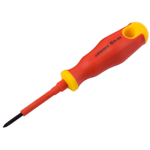 Отвертка STAYER ″PROFI″ ″ELECTRO″ диэлектрическая до 1000В, двухкомп рукоятка, PH № 0 х 60мм