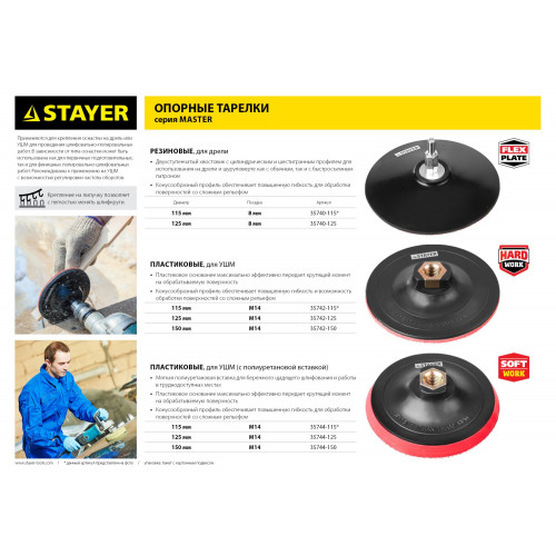 Тарелка опорная STAYER ″MASTER″ резиновая для дрели, на липучке, d=115мм