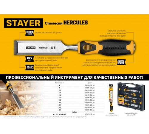 STAYER HERCULES стамеска-долото с двухкомпонентной рукояткой, 16 мм