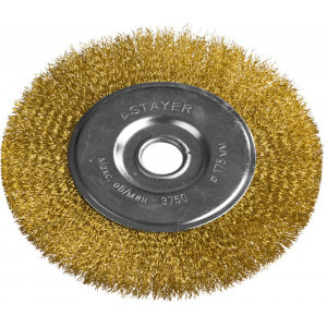 STAYER ″PROFESSIONAL″. Щетка дисковая для УШМ, витая стальная латунированная проволока 0,3мм, 175ммх22мм