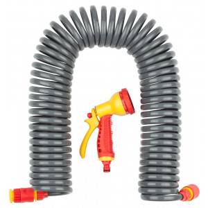 GRINDA PROLine набор поливочный: шланг спиральный 3/8″x15м, пистолет-распылитель, адаптеры