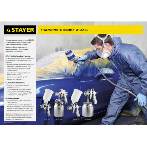 Краскопульт пневматический STAYER AirPro S EA с нижним бачком, 1.4мм