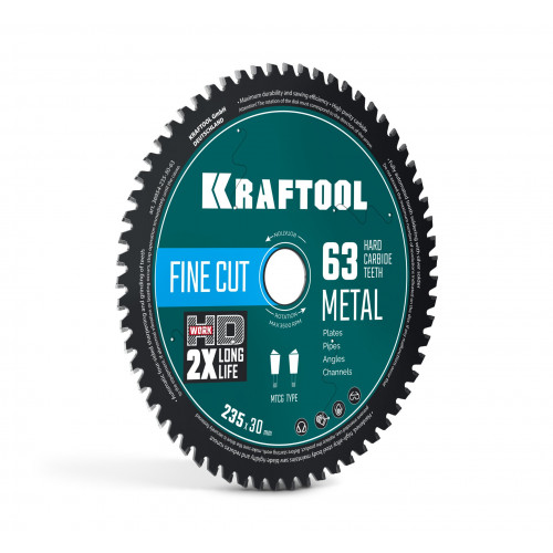 KRAFTOOL Metal Cut 235 х 30 мм, 63Т, диск пильный по металлу и стали (36954-235-30-63)