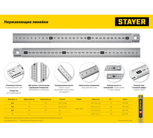 STAYER длина 0.3 м, нержавеющая линейка, Professional (3427-030)