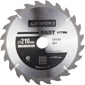 STAYER Fast Line 210 x 30мм 24Т, диск пильный по дереву, быстрый рез