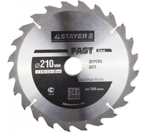 STAYER Fast Line 210 x 30мм 24Т, диск пильный по дереву, быстрый рез