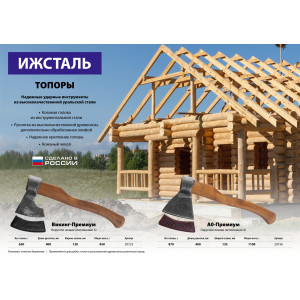 Кованый топор Ижсталь-ТНП А0-Премиум, 870/1100 г, деревянная рукоятка, 400 мм
